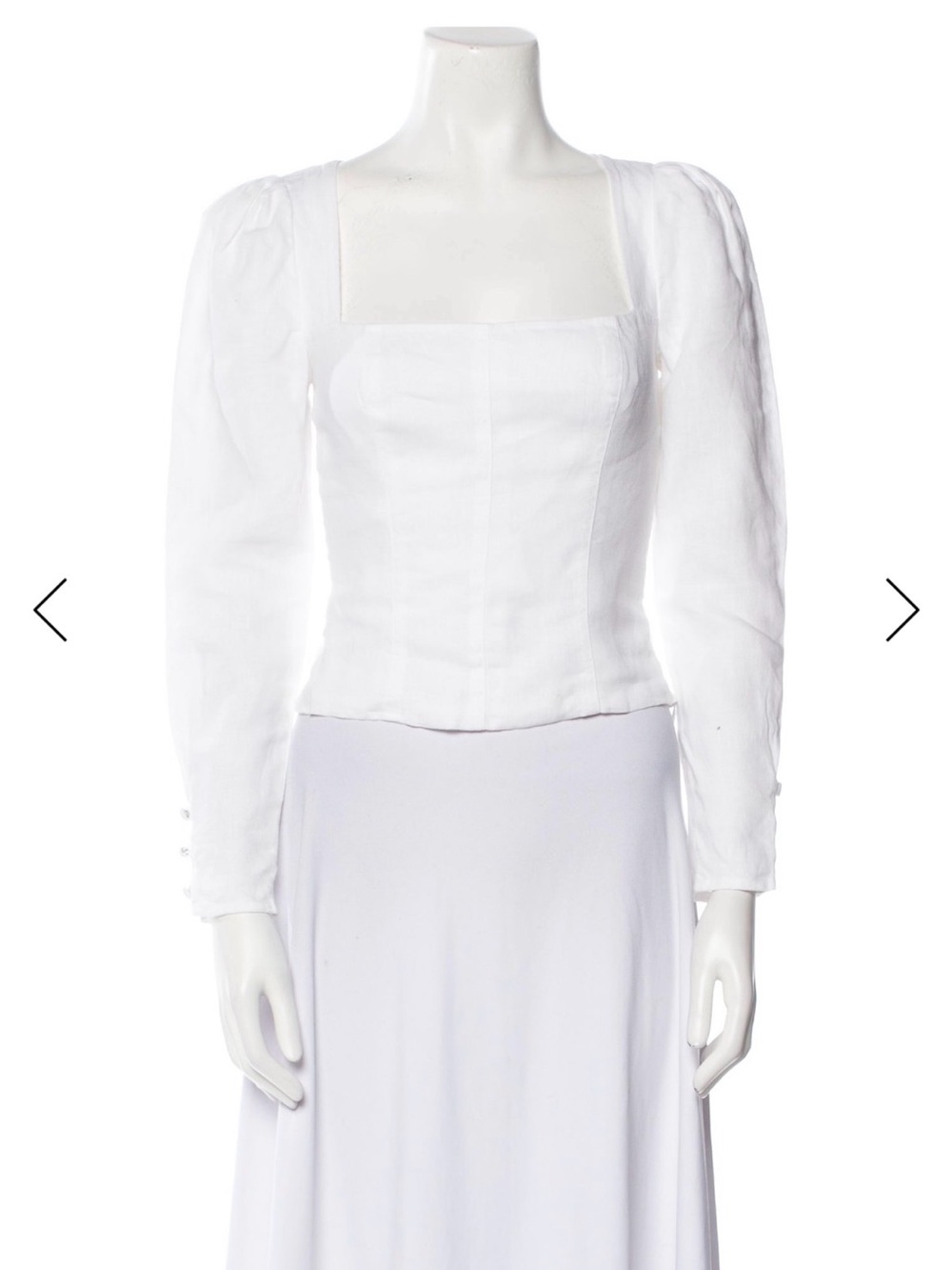 Reformation White Square-Neck Puff Sleeve Blouse